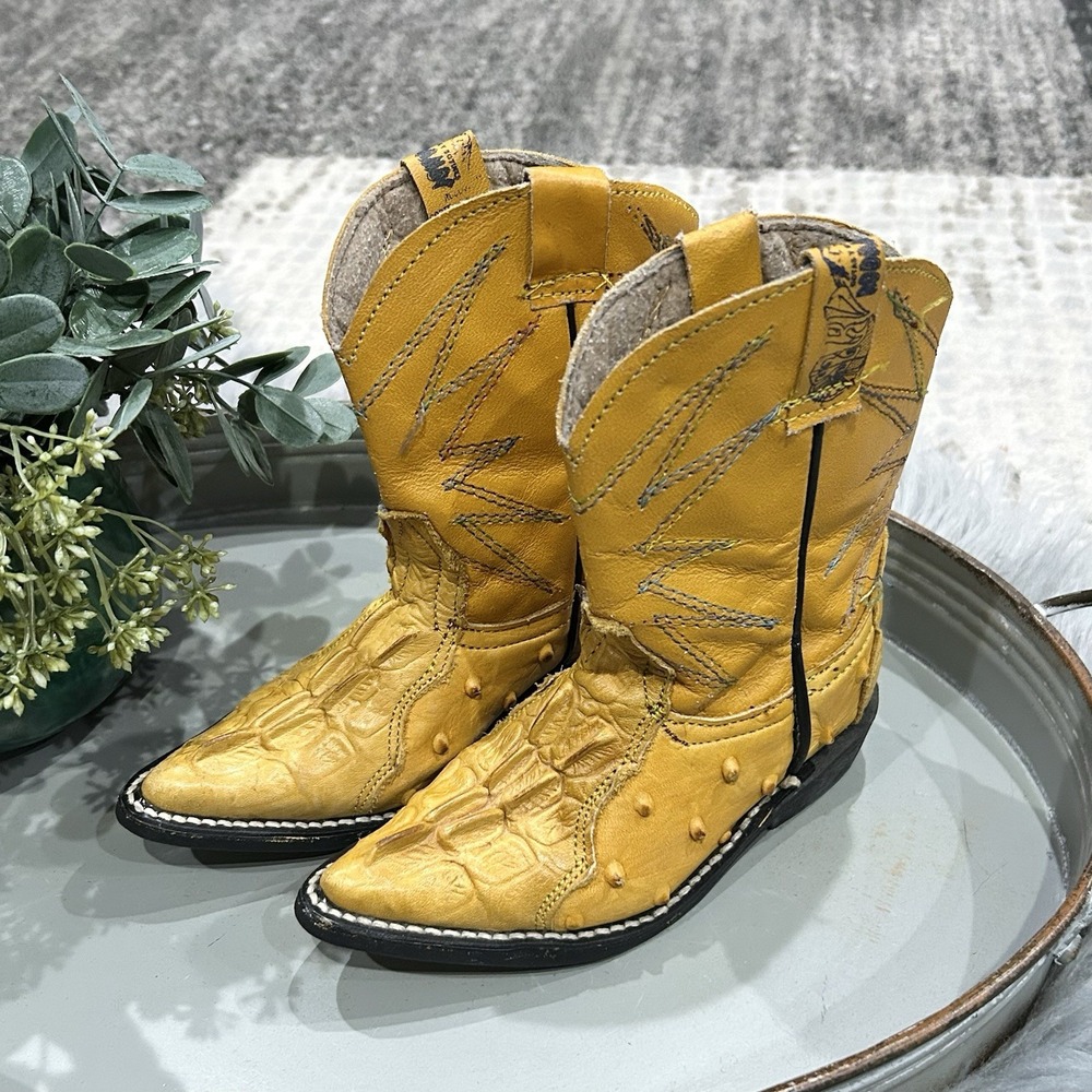 Youth Cowboy Western Ostrich Print Mango Pointed Boots Size 14cm(Size 8 Toddler)